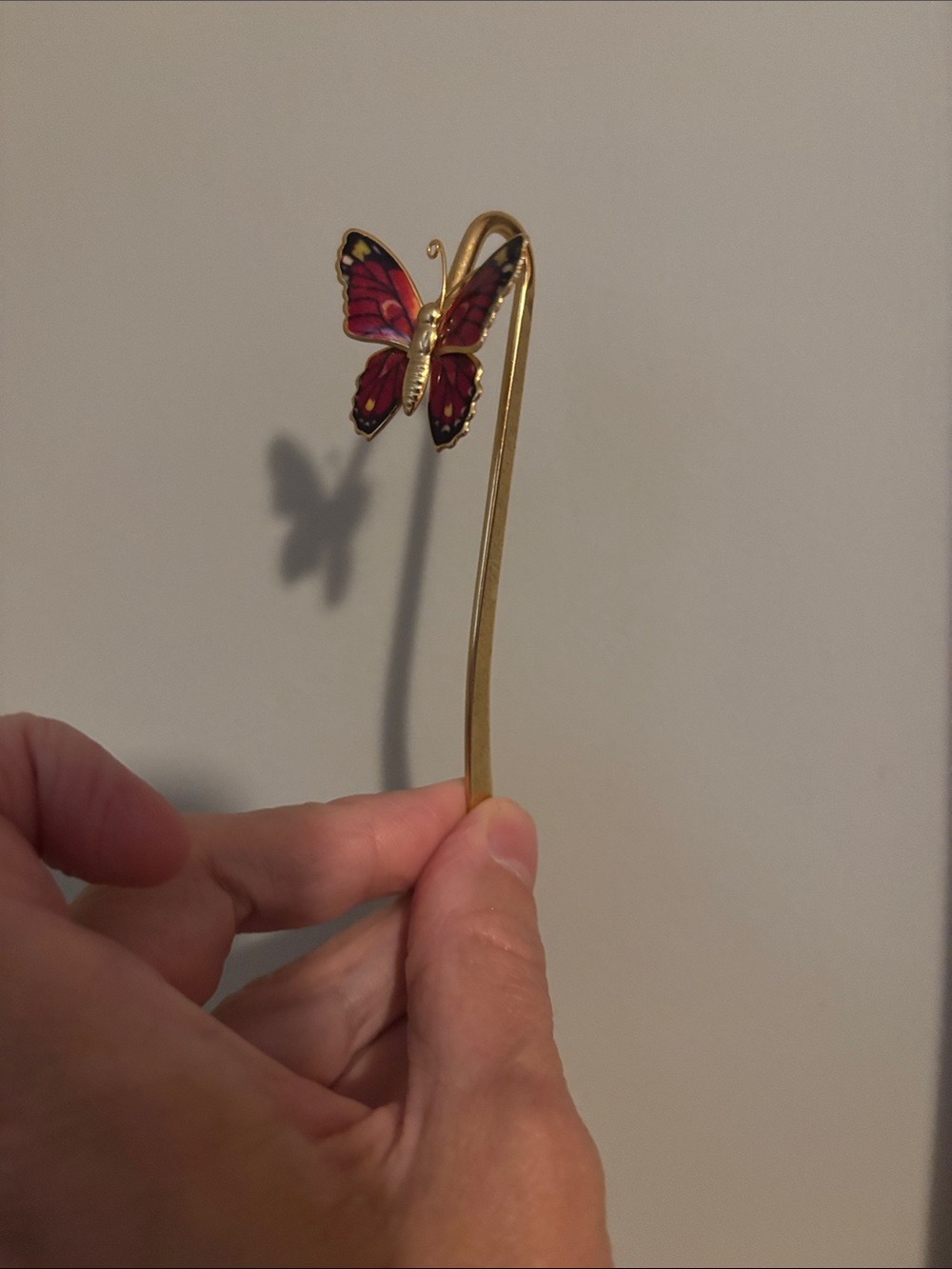 Vintage Butterfly Accent Hair Stick with Pink Enamel Wings